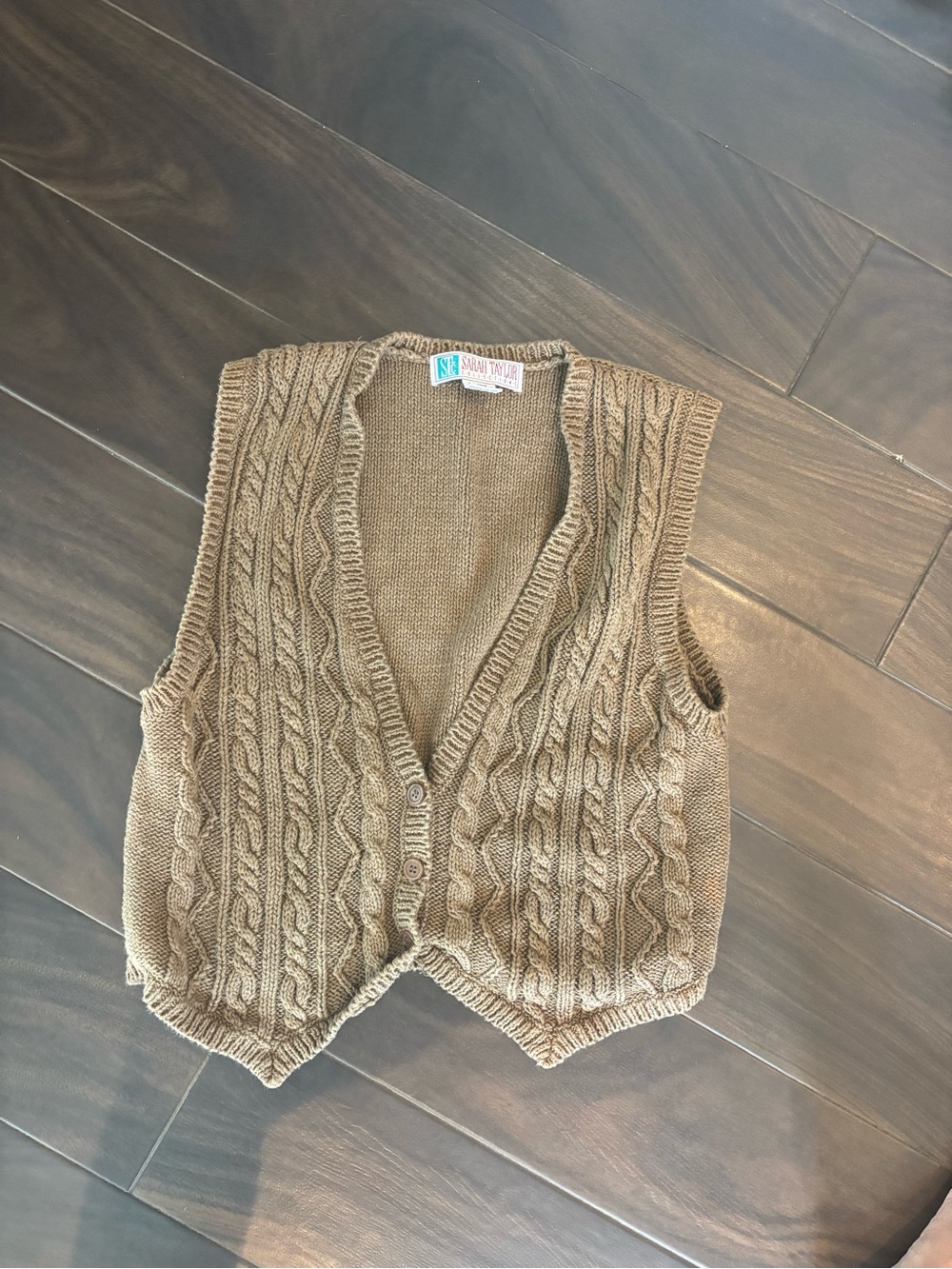 Vintage Brown Cable Knit V-Neck Sweater Vest
